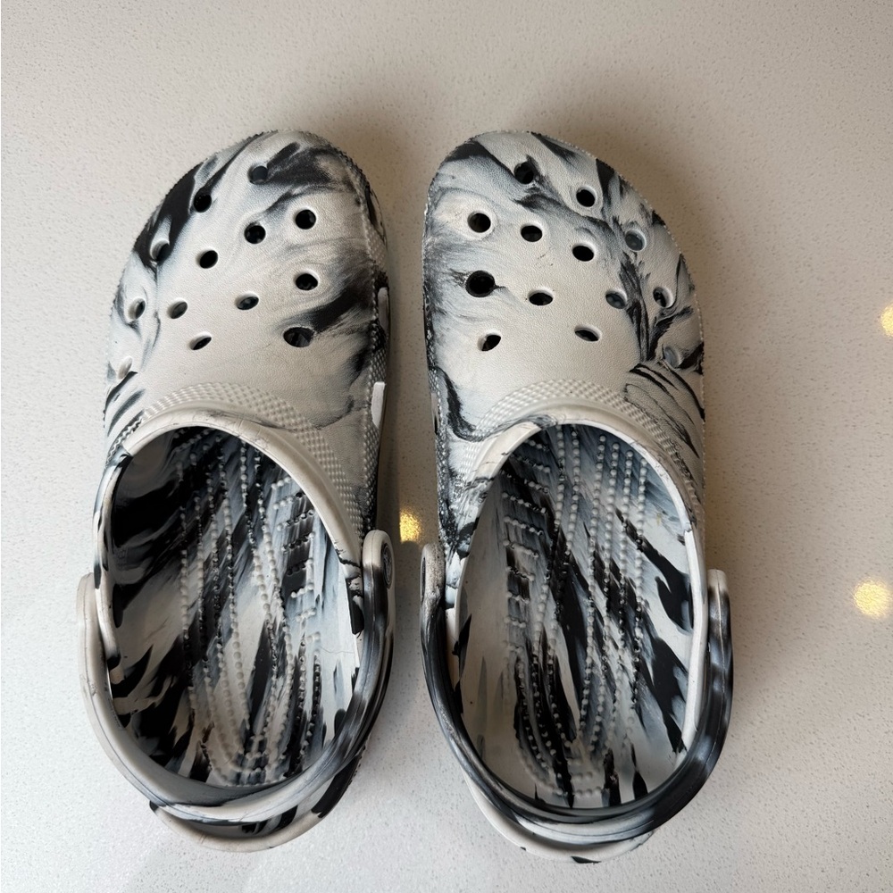 CROCS Black and White Swirl Loafers